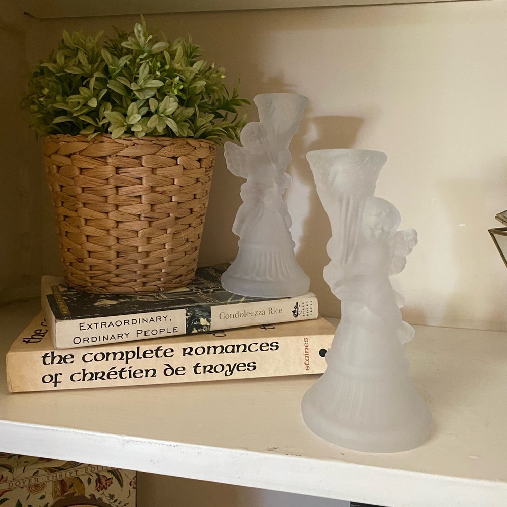 VTG Frosted Cherub Angel Candle Holders